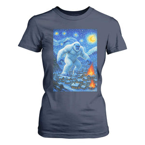 Yeti Cryptid Christmas T Shirt For Women Winter Monster Starry Night Xmas TS14 Navy Print Your Wear