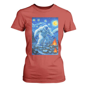 Yeti Cryptid Christmas T Shirt For Women Winter Monster Starry Night Xmas TS14 Red Print Your Wear