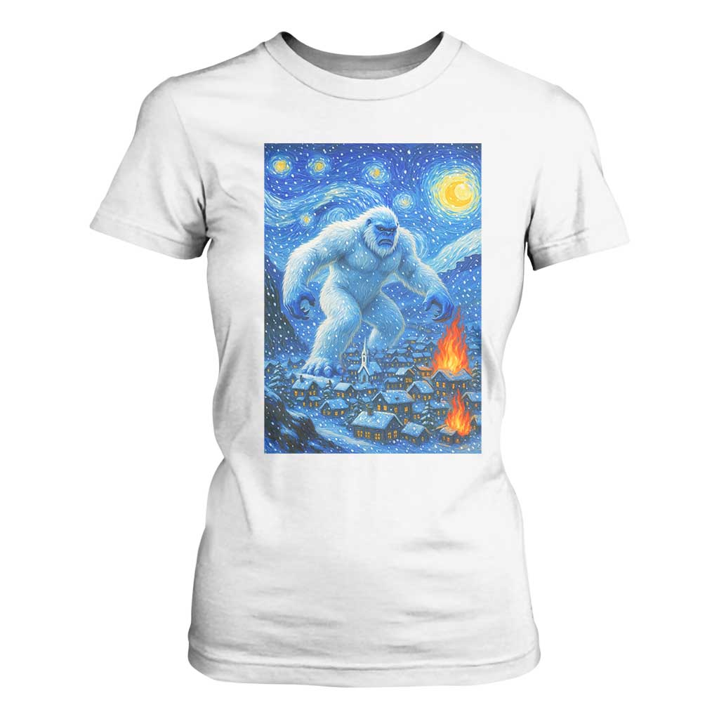 Yeti Cryptid Christmas T Shirt For Women Winter Monster Starry Night Xmas TS14 White Print Your Wear