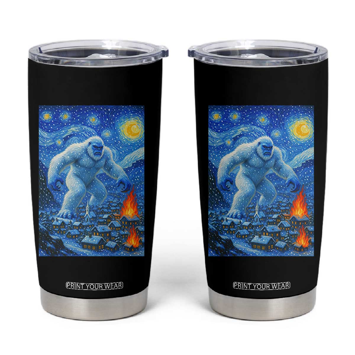 Yeti Cryptid Christmas Tumbler Cup Winter Monster Starry Night Xmas TS14 Black Print Your Wear
