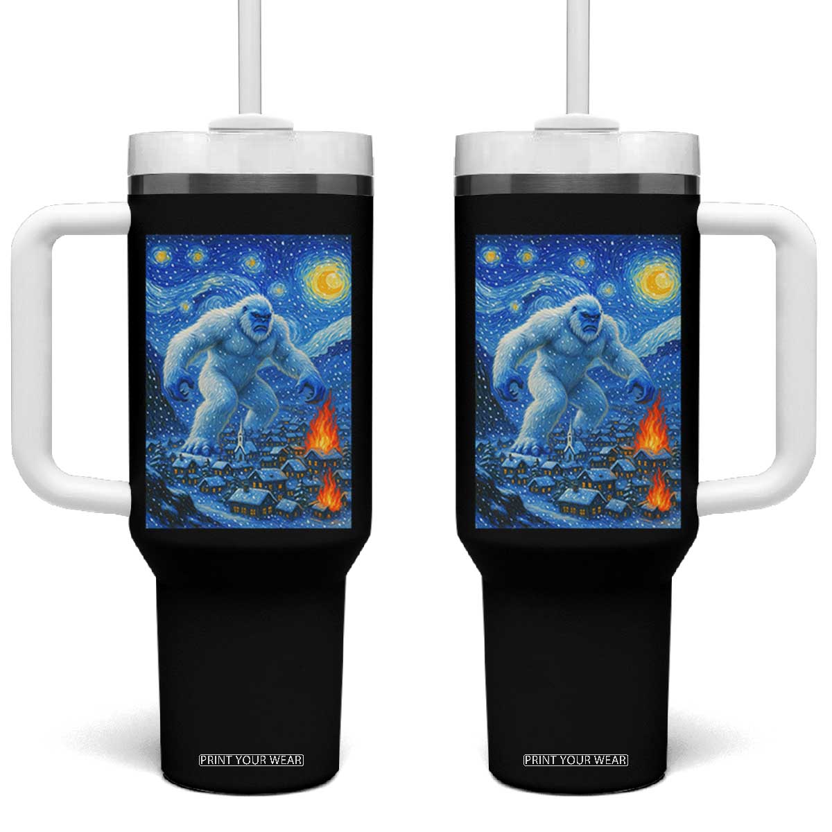 Yeti Cryptid Christmas Tumbler With Handle Winter Monster Starry Night Xmas TS14 One Size: 40 oz Black Print Your Wear