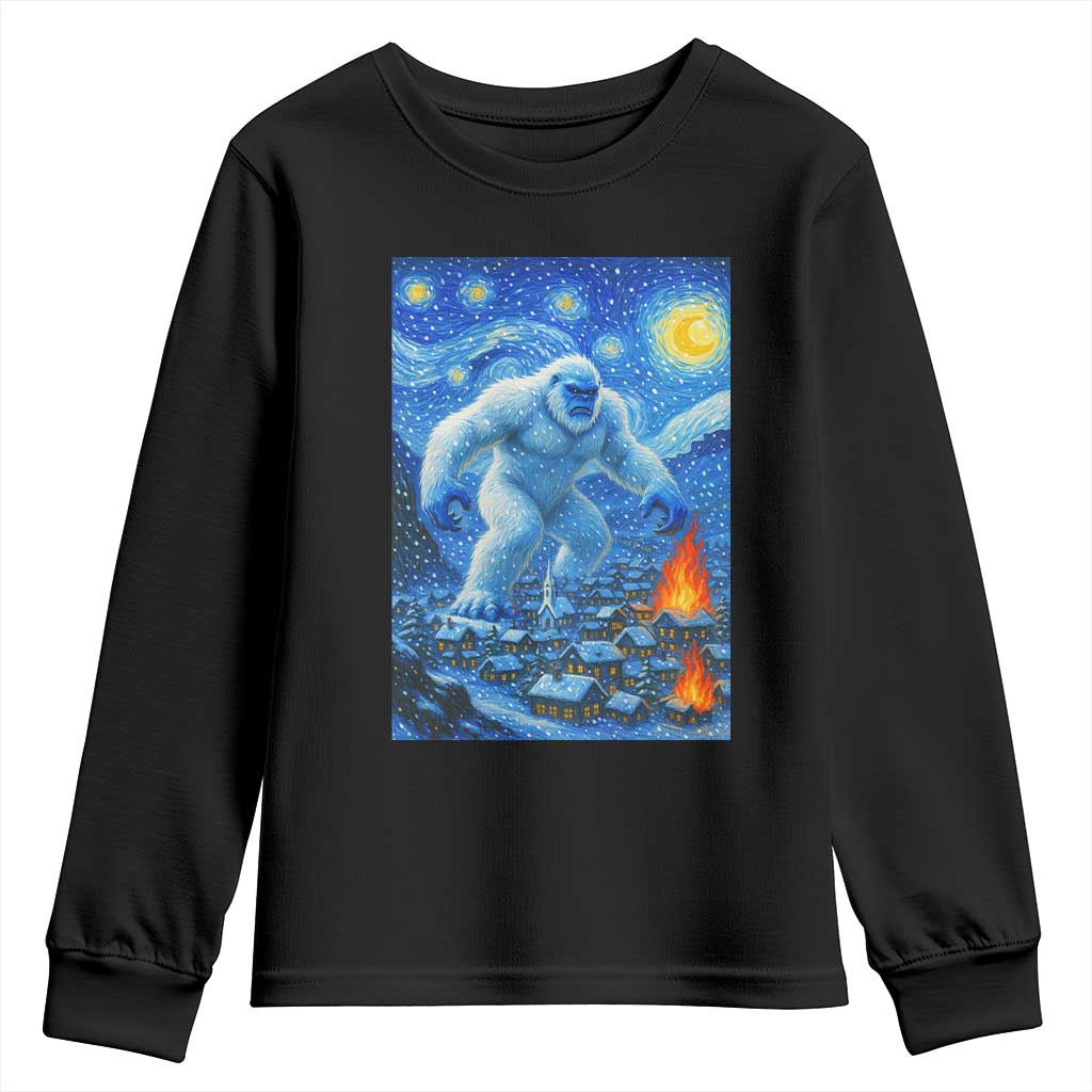 Yeti Cryptid Christmas Youth Sweatshirt Winter Monster Starry Night Xmas TS14 Black Print Your Wear