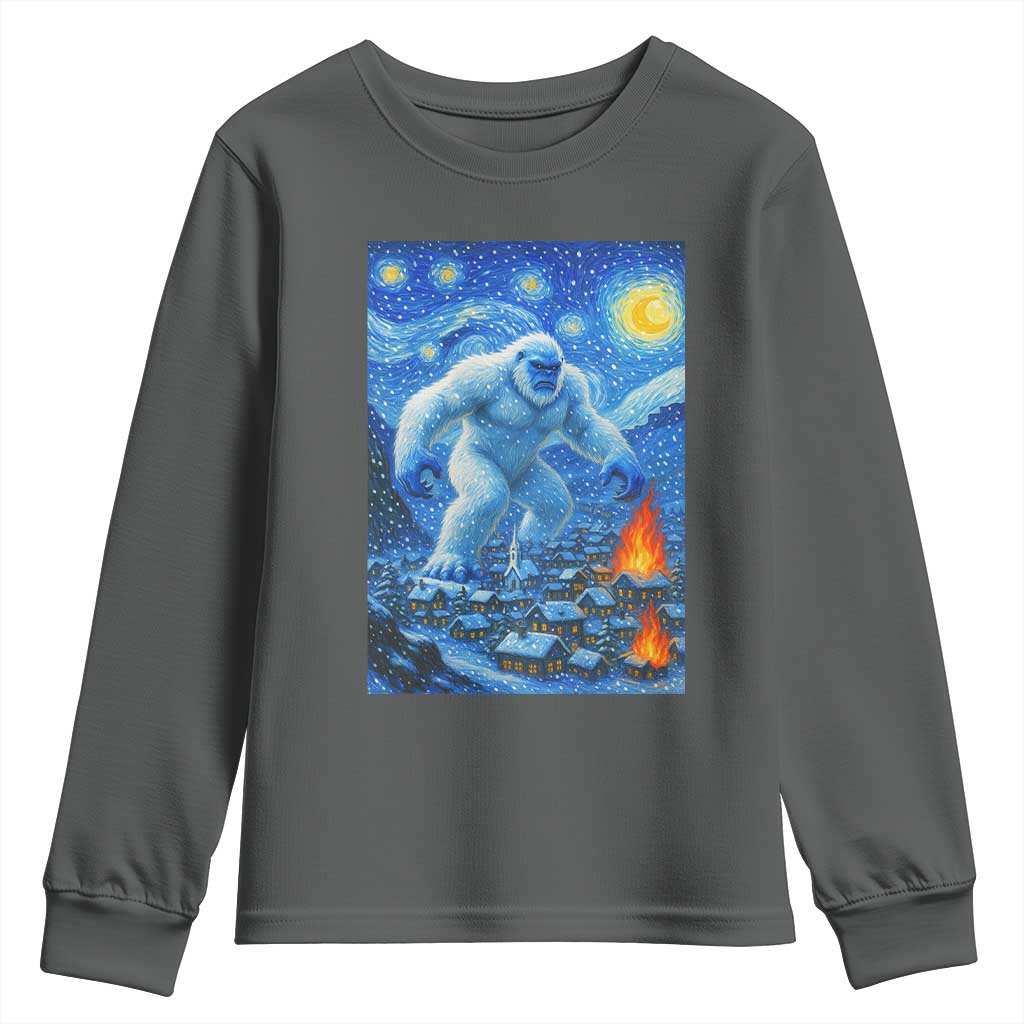 Yeti Cryptid Christmas Youth Sweatshirt Winter Monster Starry Night Xmas TS14 Dark Heather Print Your Wear