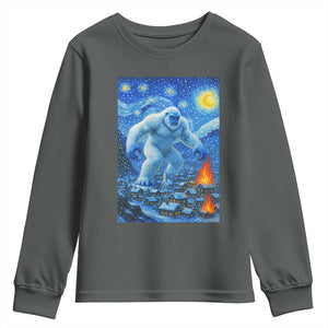 Yeti Cryptid Christmas Youth Sweatshirt Winter Monster Starry Night Xmas TS14 Dark Heather Print Your Wear
