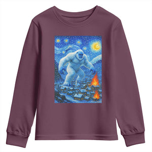 Yeti Cryptid Christmas Youth Sweatshirt Winter Monster Starry Night Xmas TS14 Maroon Print Your Wear