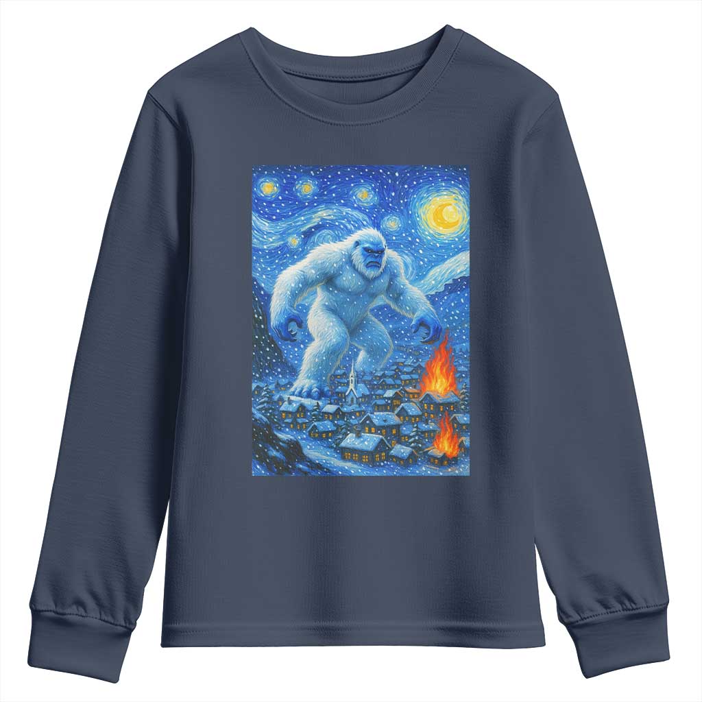Yeti Cryptid Christmas Youth Sweatshirt Winter Monster Starry Night Xmas TS14 Navy Print Your Wear