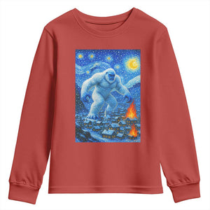 Yeti Cryptid Christmas Youth Sweatshirt Winter Monster Starry Night Xmas TS14 Red Print Your Wear