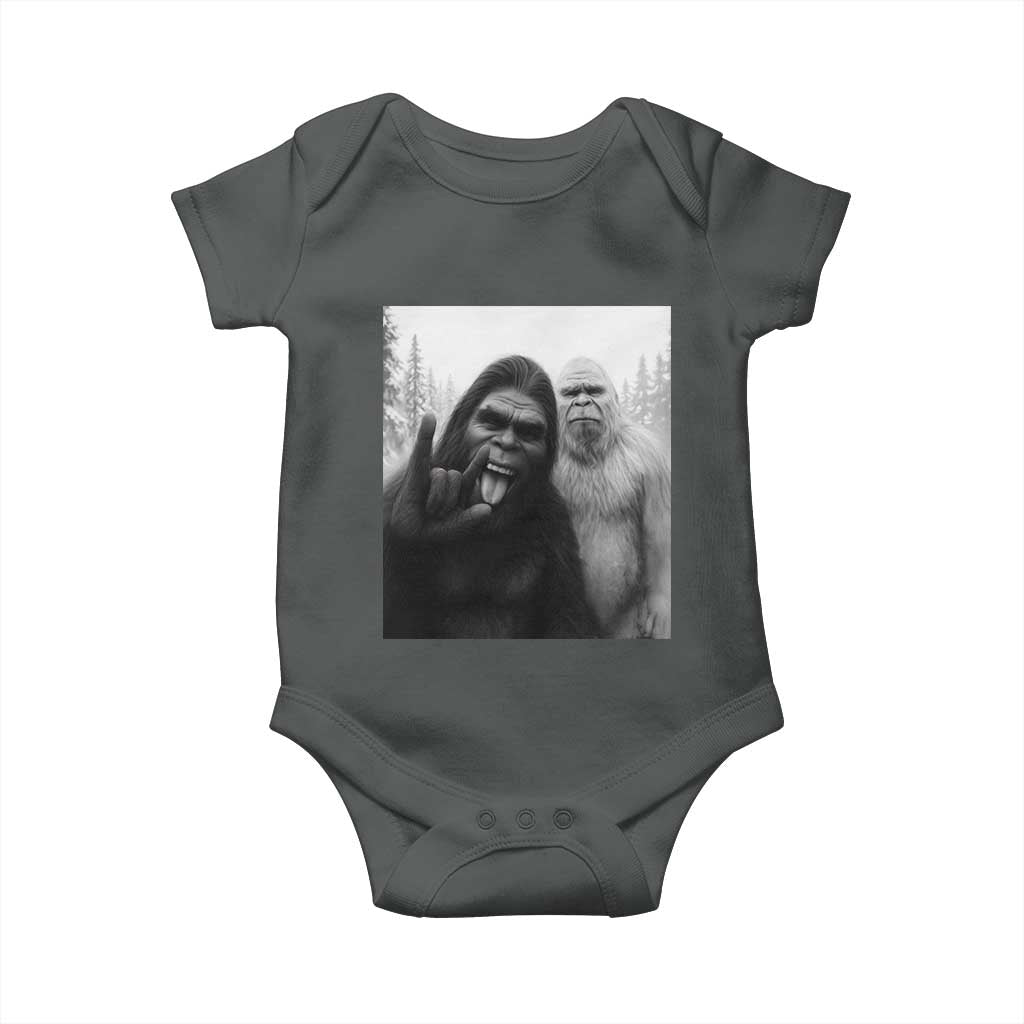 Bigfoot Selfie Christmas Baby Onesie Sasquatch Yeti Rock On Hand TS14 Dark Heather Print Your Wear