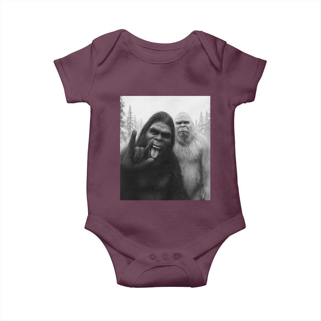 Bigfoot Selfie Christmas Baby Onesie Sasquatch Yeti Rock On Hand TS14 Maroon Print Your Wear