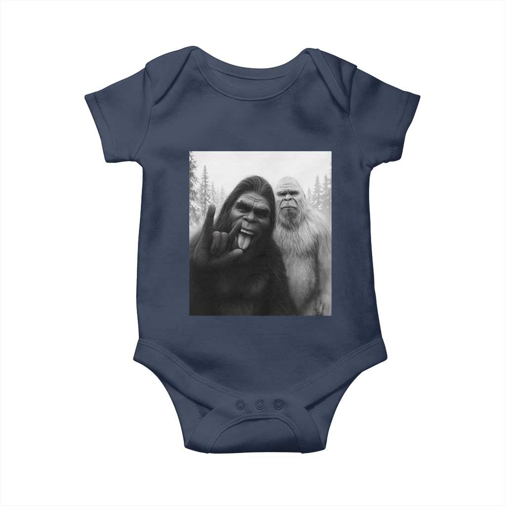 Bigfoot Selfie Christmas Baby Onesie Sasquatch Yeti Rock On Hand TS14 Navy Print Your Wear