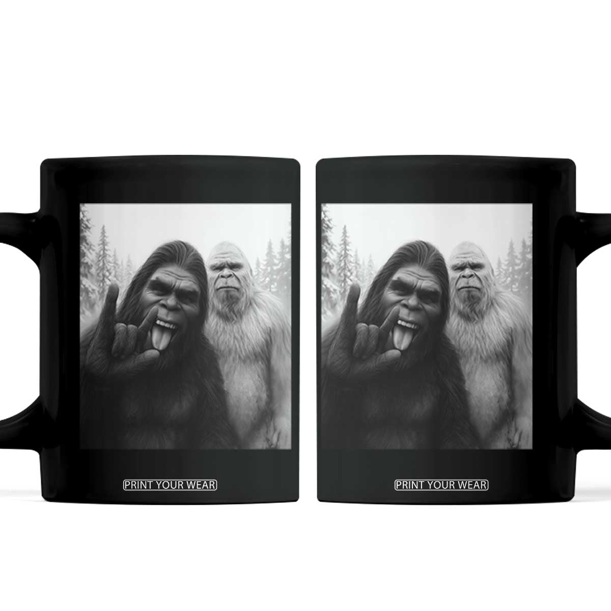 Bigfoot Selfie Christmas Coffee Mug Sasquatch Yeti Rock On Hand TS14 Black Print Your Wear