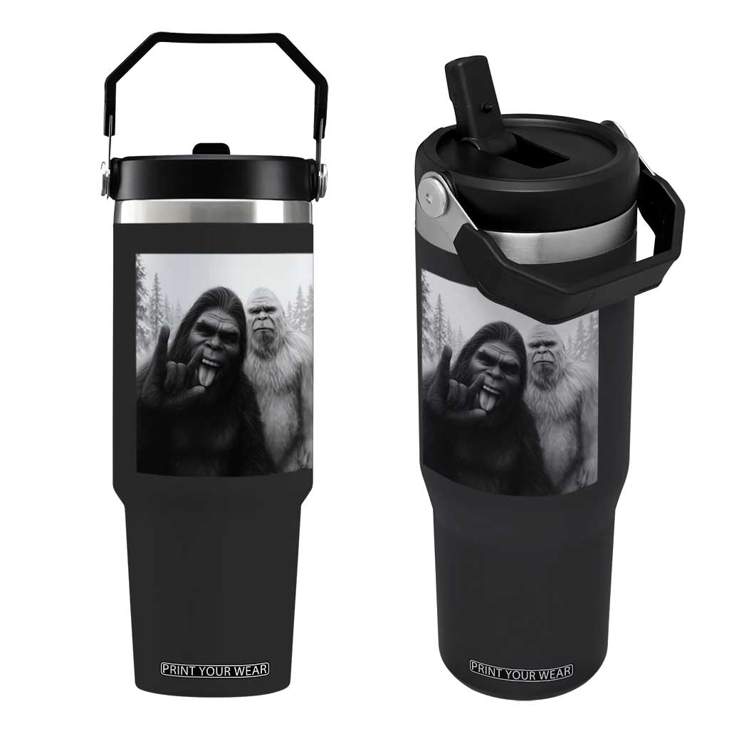 Bigfoot Selfie Christmas Flip Straw Tumbler Sasquatch Yeti Rock On Hand TS14 One Size: 30 oz Black Print Your Wear