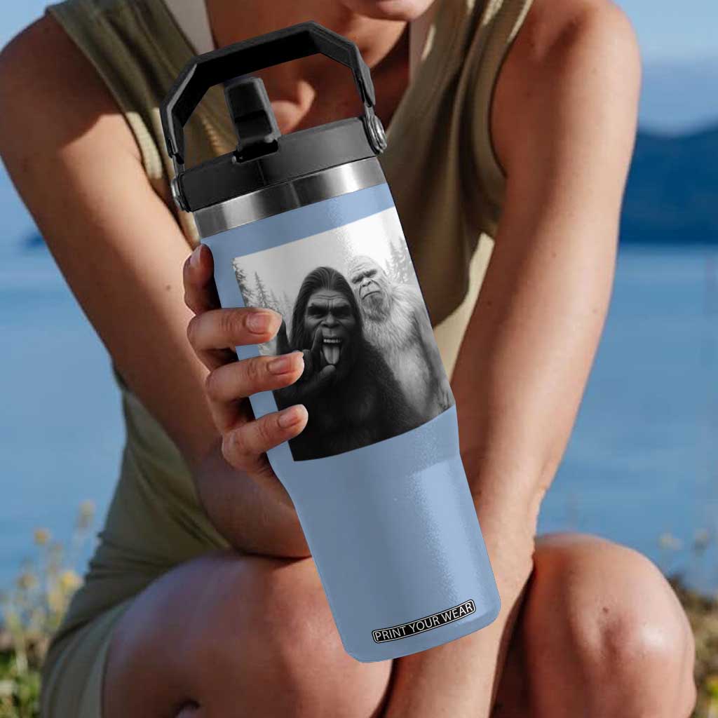 Bigfoot Selfie Christmas Flip Straw Tumbler Sasquatch Yeti Rock On Hand TS14 One Size: 30 oz Light Blue Print Your Wear