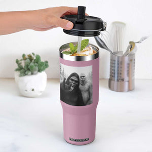 Bigfoot Selfie Christmas Flip Straw Tumbler Sasquatch Yeti Rock On Hand TS14 One Size: 30 oz Light Pink Print Your Wear
