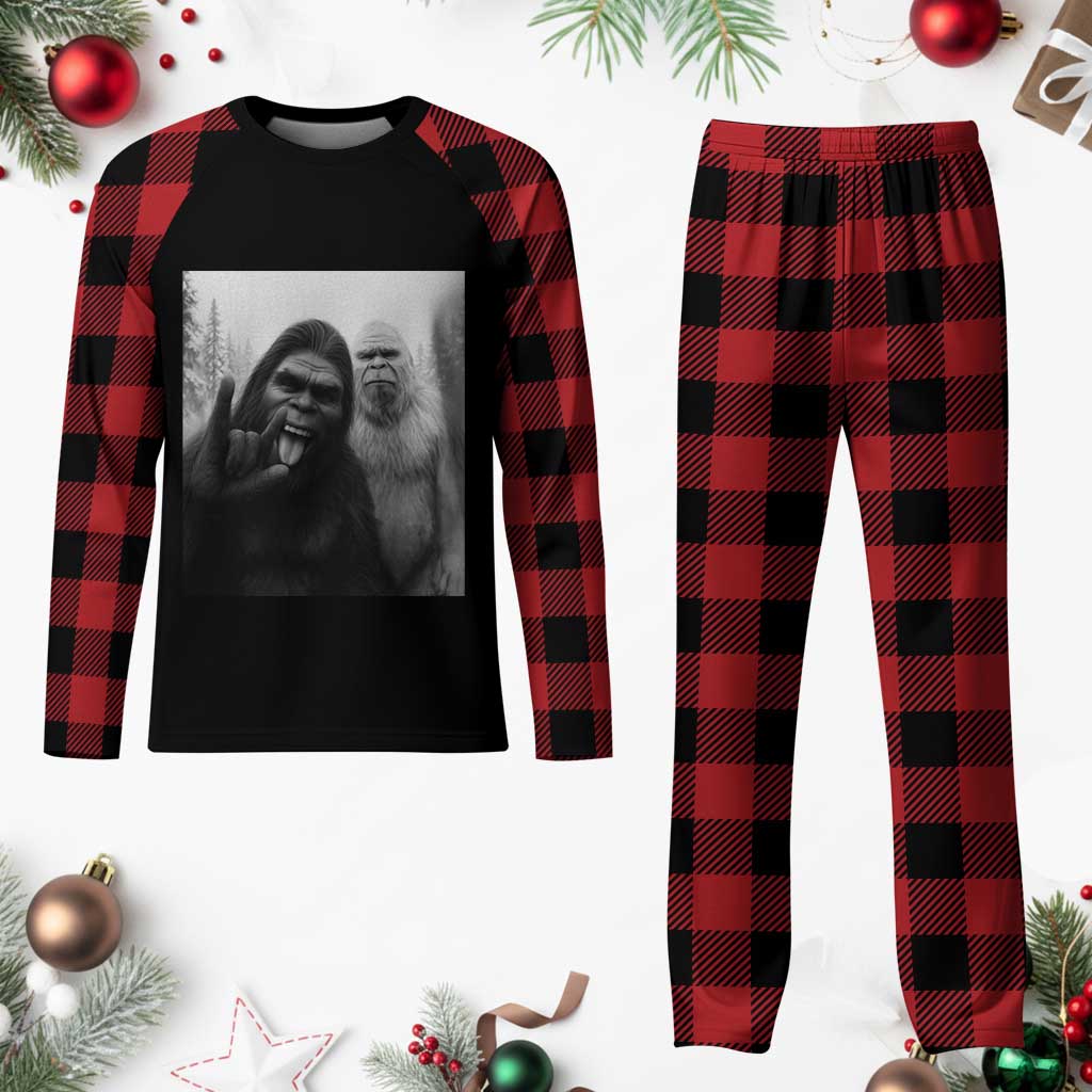 Bigfoot Selfie Christmas Plaid Pajama Set Sasquatch Yeti Rock On Hand TS14 Buffalo Plaid Print Your Wear