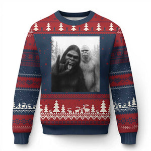 Bigfoot Selfie Xmas Ugly Christmas Sweater Sasquatch Yeti Rock On Hand - Print Your Wear