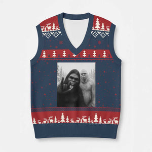 Bigfoot Selfie Xmas V-Neck Knit Sweater Vest Sasquatch Yeti Rock On Hand TS14 Navy Red Print Your Wear
