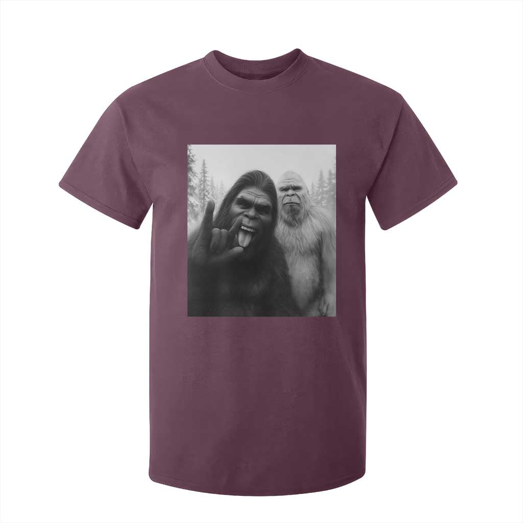 Bigfoot Selfie Christmas T Shirt For Kid Sasquatch Yeti Rock On Hand TS14 Maroon Print Your Wear