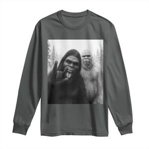 Bigfoot Selfie Christmas Long Sleeve Shirt Sasquatch Yeti Rock On Hand TS14 Dark Heather Print Your Wear