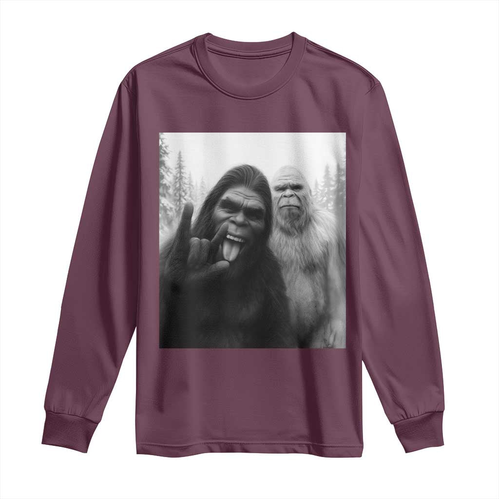 Bigfoot Selfie Christmas Long Sleeve Shirt Sasquatch Yeti Rock On Hand TS14 Maroon Print Your Wear