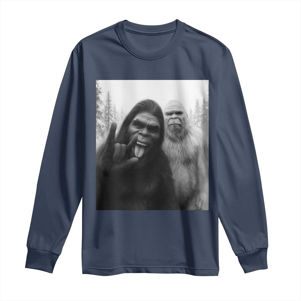 Bigfoot Selfie Christmas Long Sleeve Shirt Sasquatch Yeti Rock On Hand TS14 Navy Print Your Wear