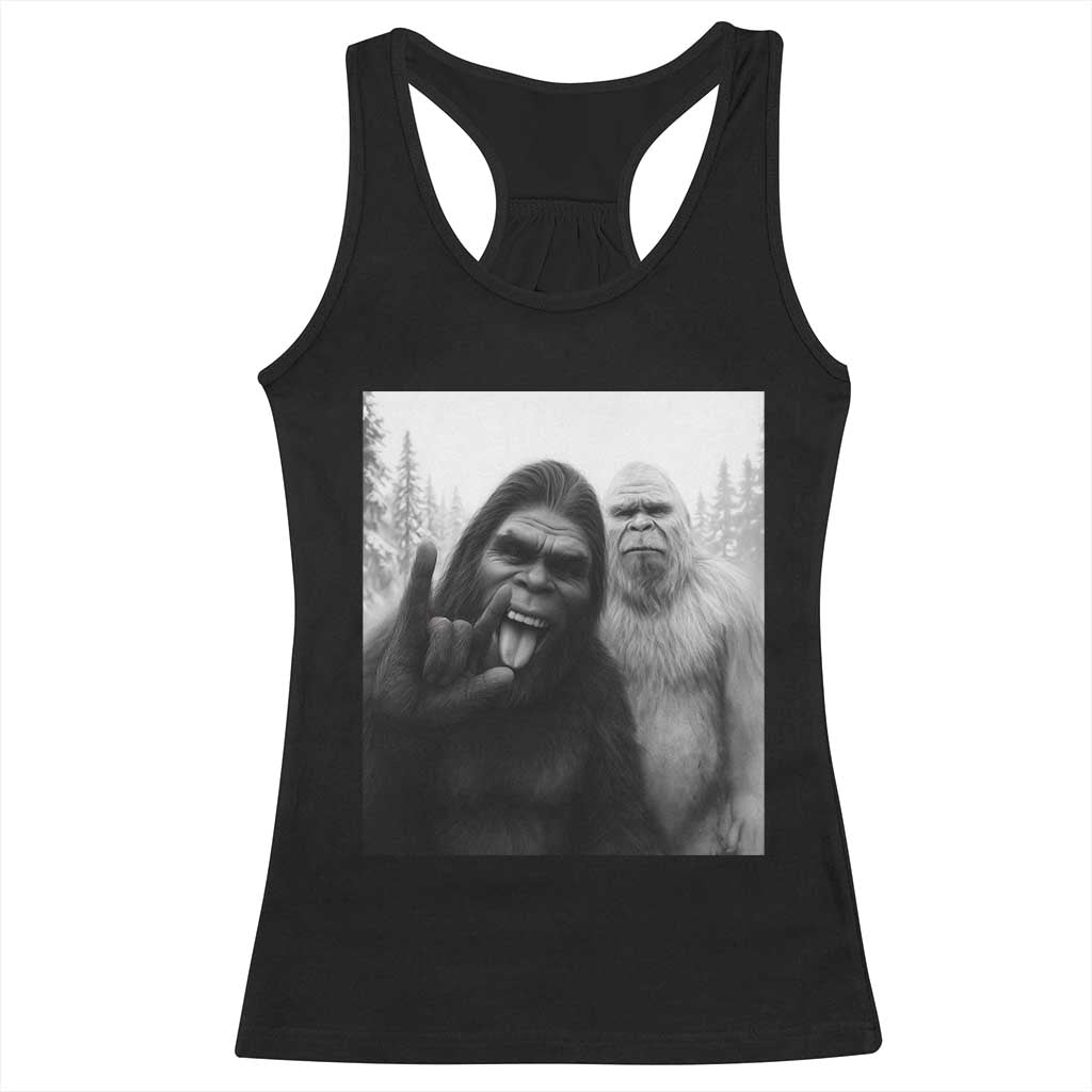Bigfoot Selfie Christmas Racerback Tank Top Sasquatch Yeti Rock On Hand TS14 Black Print Your Wear