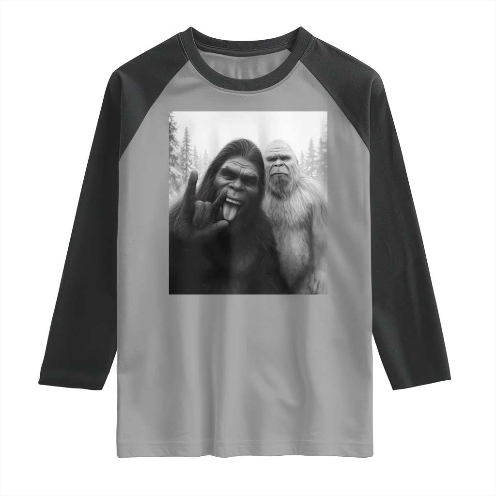 Bigfoot Selfie Christmas Raglan Shirt Sasquatch Yeti Rock On Hand TS14 Sport Gray Black Print Your Wear