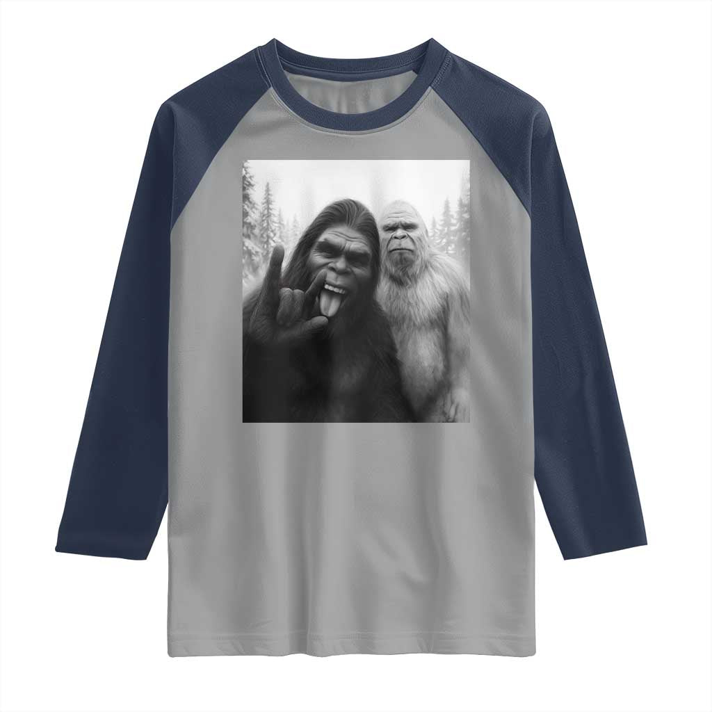 Bigfoot Selfie Christmas Raglan Shirt Sasquatch Yeti Rock On Hand TS14 Sport Gray Navy Print Your Wear