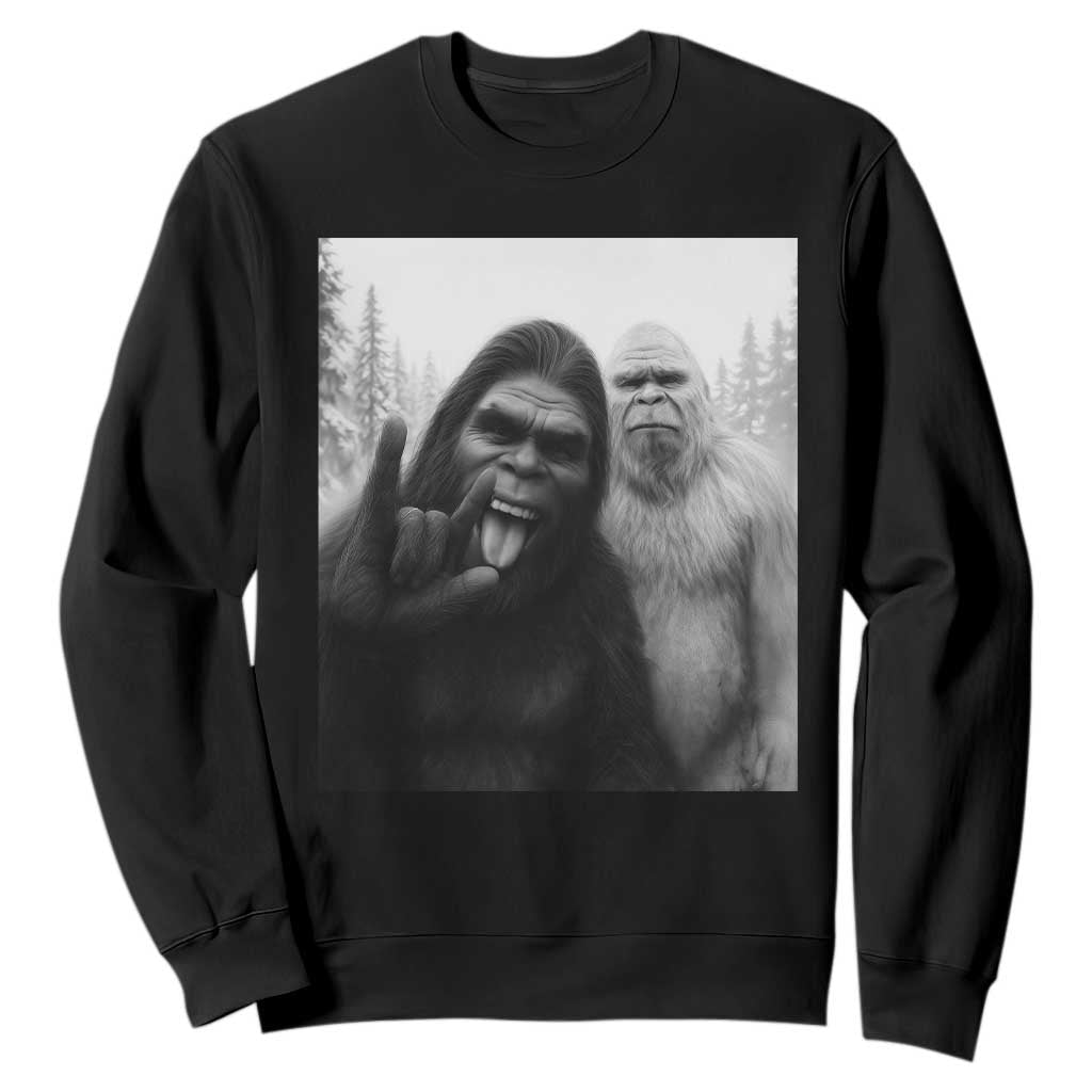 Bigfoot Selfie Christmas Sweatshirt Sasquatch Yeti Rock On Hand TS14 Black Print Your Wear
