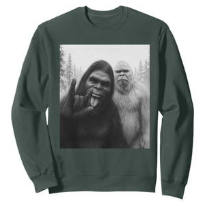 Bigfoot Selfie Christmas Sweatshirt Sasquatch Yeti Rock On Hand TS14 Dark Forest Green Print Your Wear