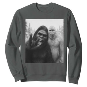 Bigfoot Selfie Christmas Sweatshirt Sasquatch Yeti Rock On Hand TS14 Dark Heather Print Your Wear