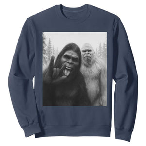 Bigfoot Selfie Christmas Sweatshirt Sasquatch Yeti Rock On Hand TS14 Navy Print Your Wear