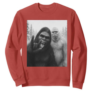 Bigfoot Selfie Christmas Sweatshirt Sasquatch Yeti Rock On Hand TS14 Red Print Your Wear