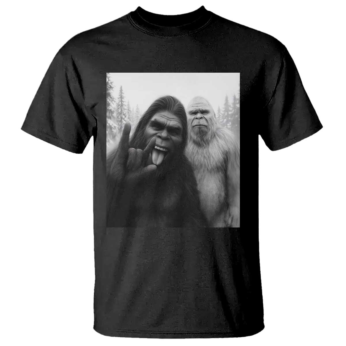 Bigfoot Selfie Christmas T Shirt Sasquatch Yeti Rock On Hand TS14 Black Print Your Wear