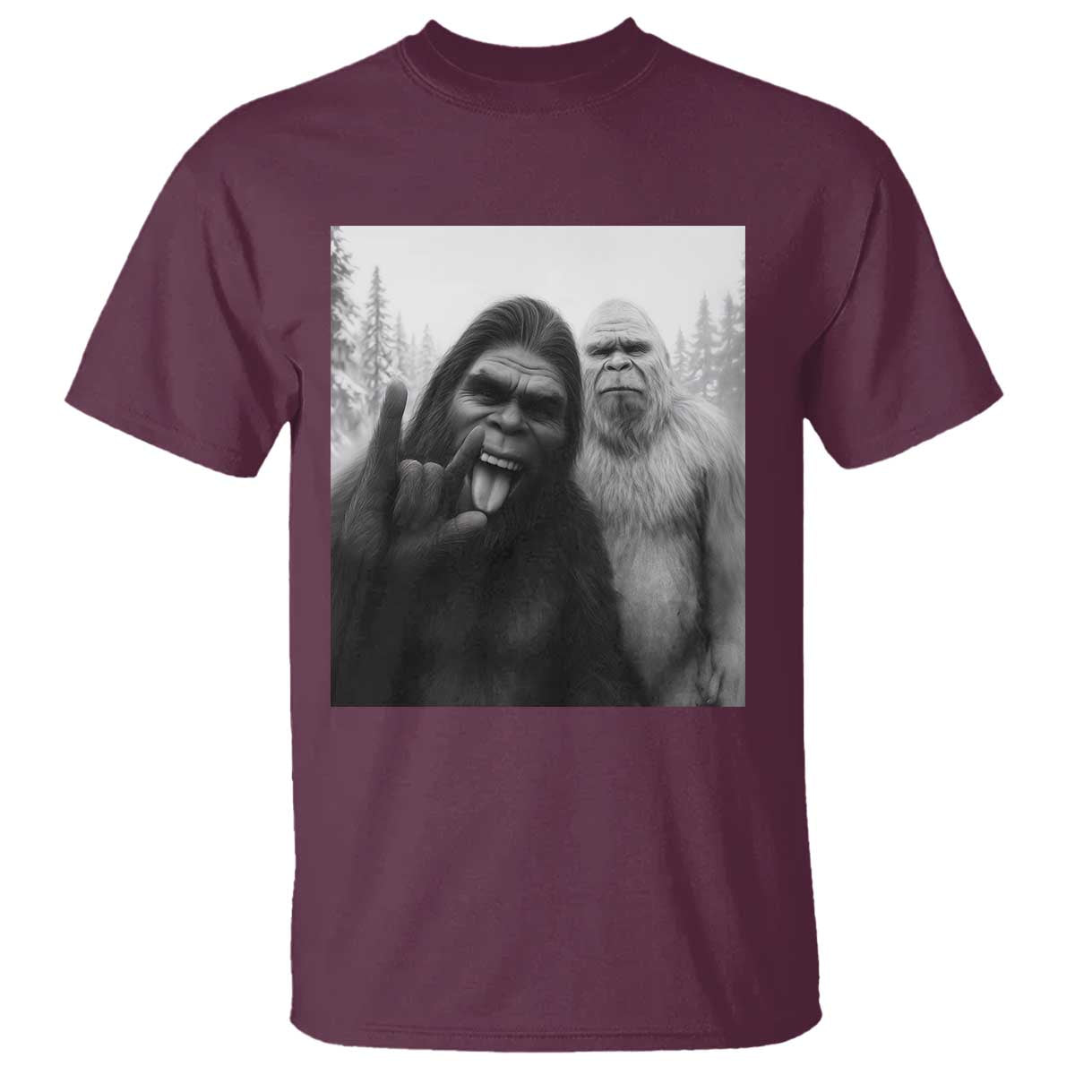 Bigfoot Selfie Christmas T Shirt Sasquatch Yeti Rock On Hand TS14 Maroon Print Your Wear