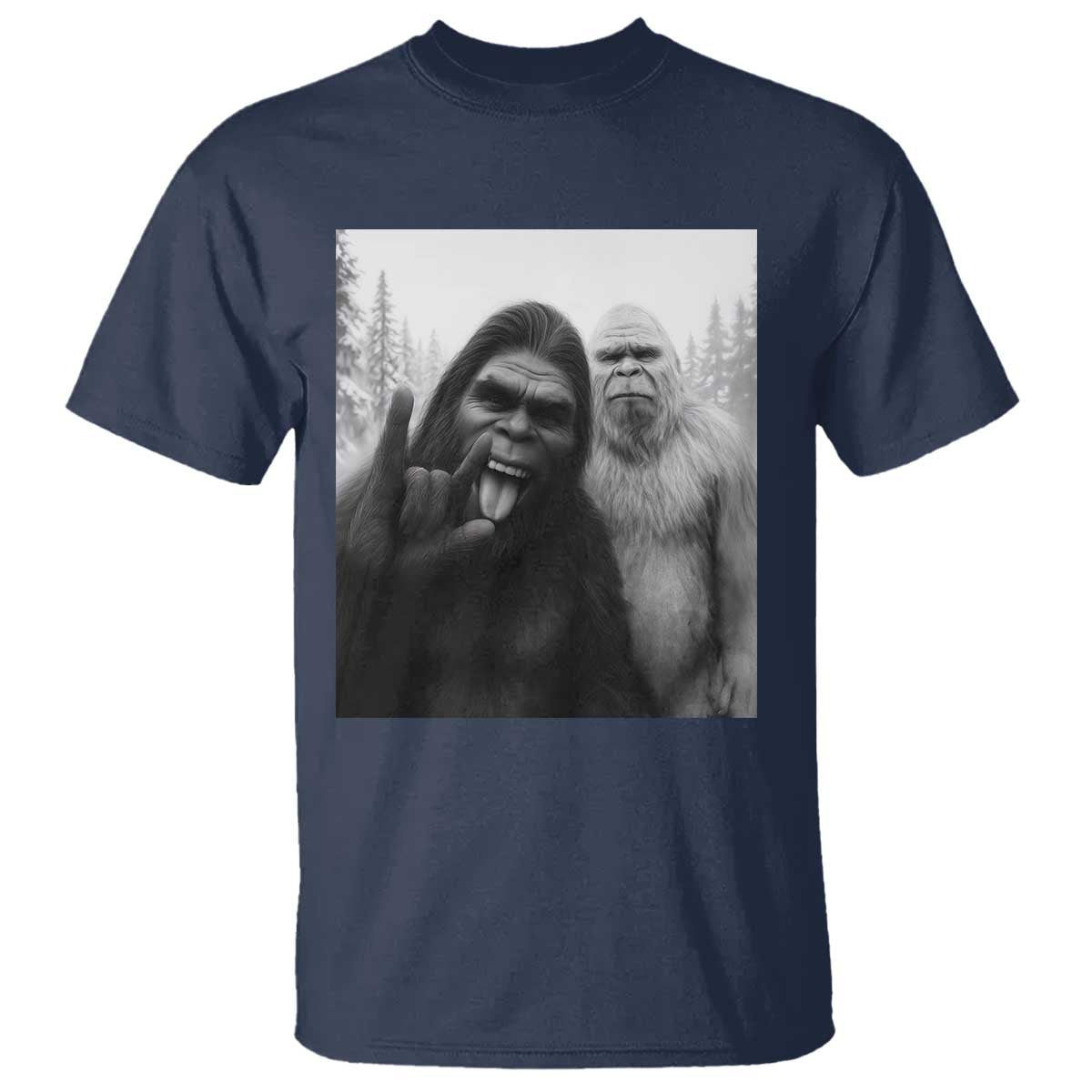 Bigfoot Selfie Christmas T Shirt Sasquatch Yeti Rock On Hand TS14 Navy Print Your Wear