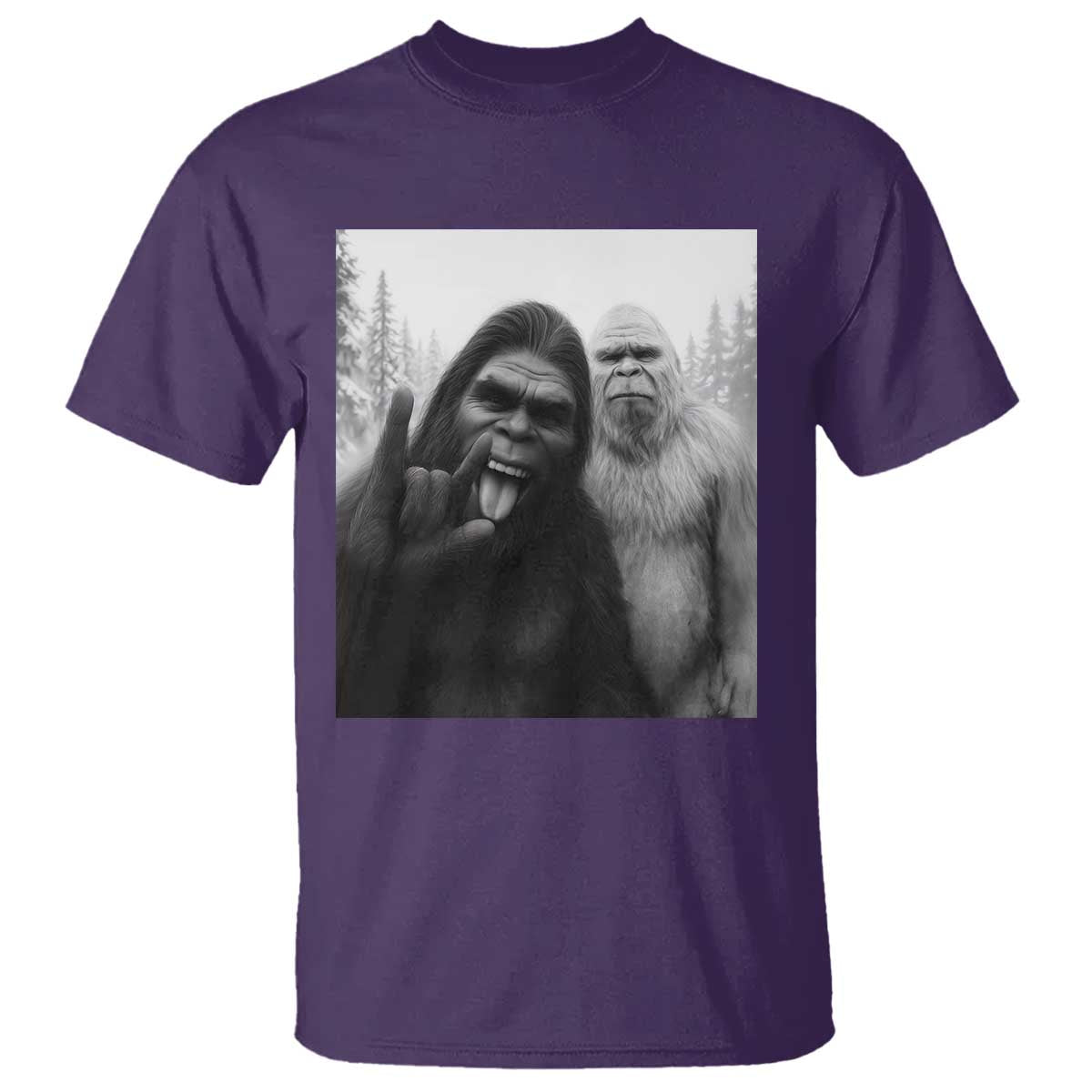 Bigfoot Selfie Christmas T Shirt Sasquatch Yeti Rock On Hand TS14 Purple Print Your Wear