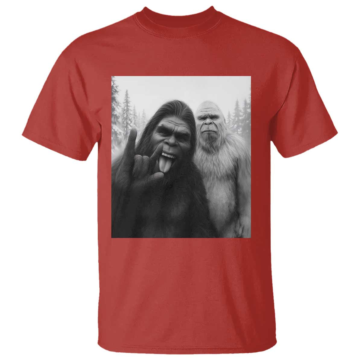Bigfoot Selfie Christmas T Shirt Sasquatch Yeti Rock On Hand TS14 Red Print Your Wear