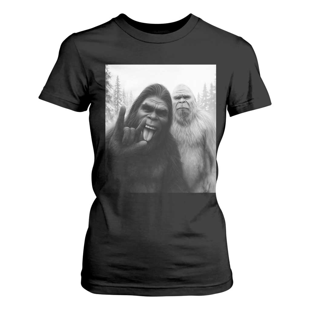 Bigfoot Selfie Christmas T Shirt For Women Sasquatch Yeti Rock On Hand TS14 Black Print Your Wear