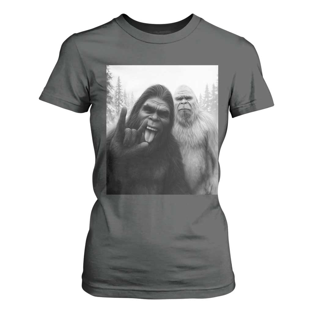 Bigfoot Selfie Christmas T Shirt For Women Sasquatch Yeti Rock On Hand TS14 Dark Heather Print Your Wear