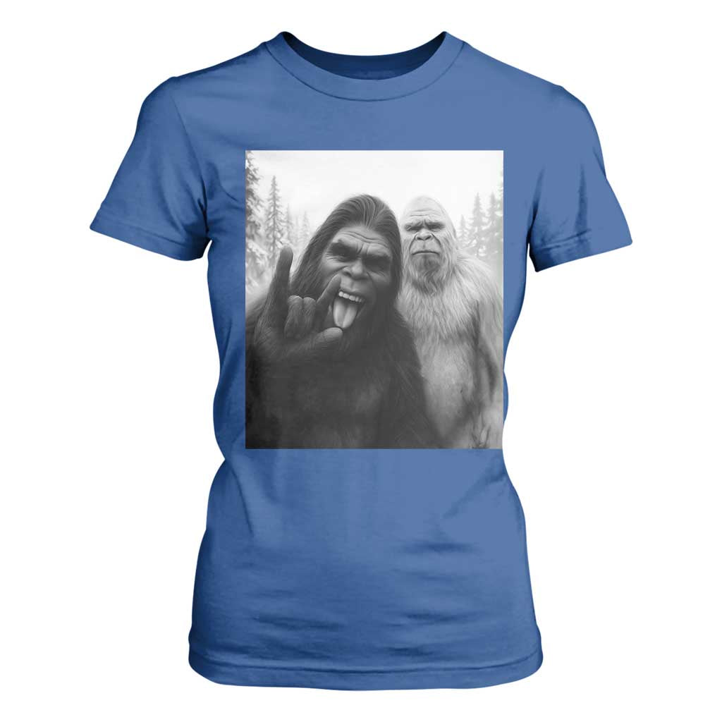 Bigfoot Selfie Christmas T Shirt For Women Sasquatch Yeti Rock On Hand TS14 Royal Blue Print Your Wear