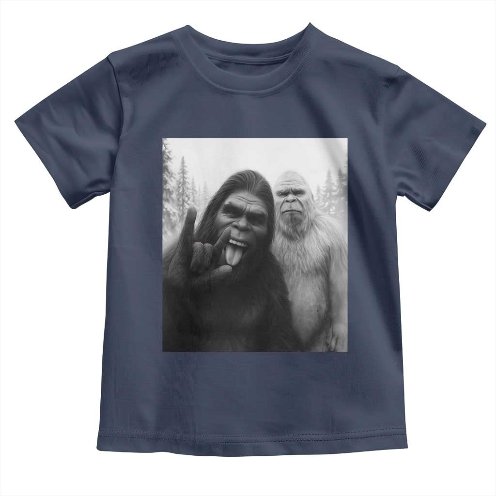 Bigfoot Selfie Christmas Toddler T Shirt Sasquatch Yeti Rock On Hand TS14 Navy Print Your Wear