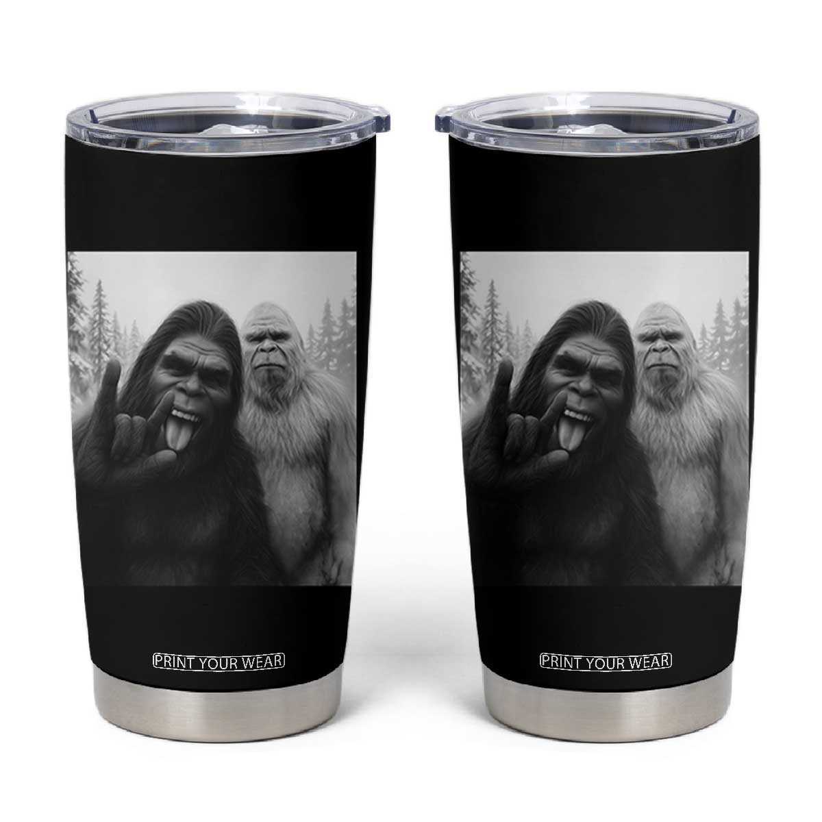 Bigfoot Selfie Christmas Tumbler Cup Sasquatch Yeti Rock On Hand TS14 Black Print Your Wear