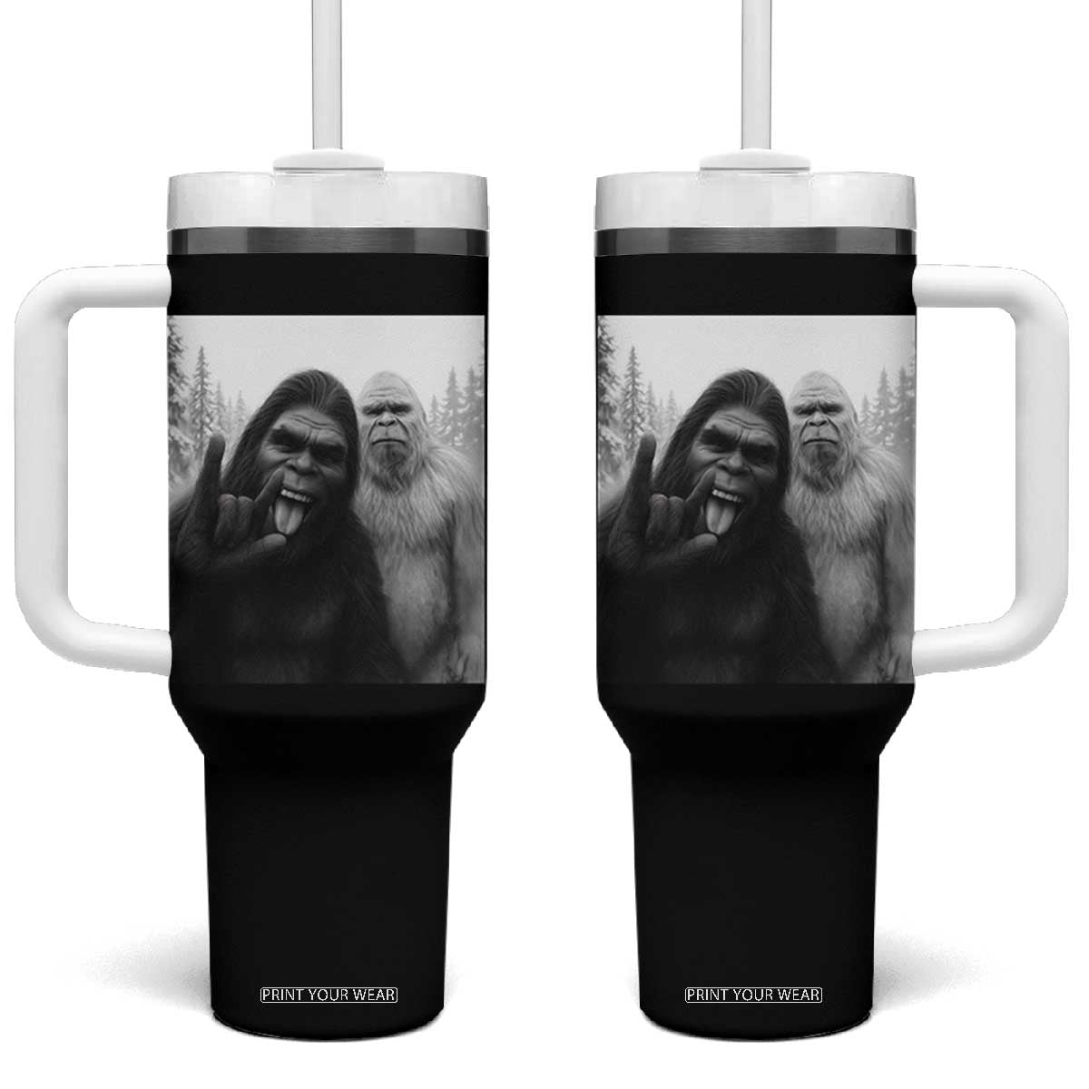 Bigfoot Selfie Christmas Tumbler With Handle Sasquatch Yeti Rock On Hand TS14 One Size: 40 oz Black Print Your Wear