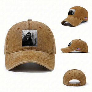 Bigfoot Selfie Christmas Washed Cotton Baseball Cap Sasquatch Yeti Rock On Hand TS14 Washed Cap Universal Fit Yellow Ochre Print Your Wear