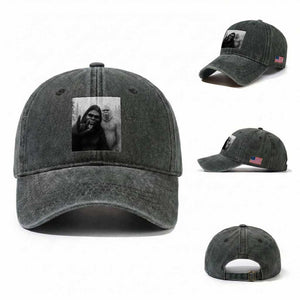 Bigfoot Selfie Christmas Washed Cotton Baseball Cap Sasquatch Yeti Rock On Hand TS14 Washed Cap Universal Fit Dark Green Print Your Wear