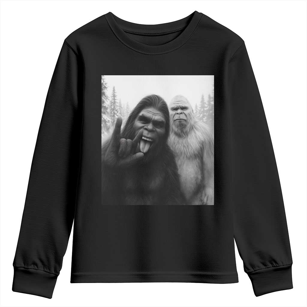 Bigfoot Selfie Christmas Youth Sweatshirt Sasquatch Yeti Rock On Hand TS14 Black Print Your Wear
