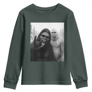 Bigfoot Selfie Christmas Youth Sweatshirt Sasquatch Yeti Rock On Hand TS14 Dark Forest Green Print Your Wear