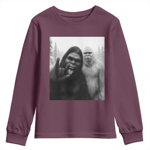 Bigfoot Selfie Christmas Youth Sweatshirt Sasquatch Yeti Rock On Hand TS14 Maroon Print Your Wear