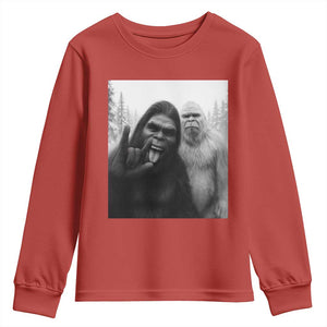 Bigfoot Selfie Christmas Youth Sweatshirt Sasquatch Yeti Rock On Hand TS14 Red Print Your Wear